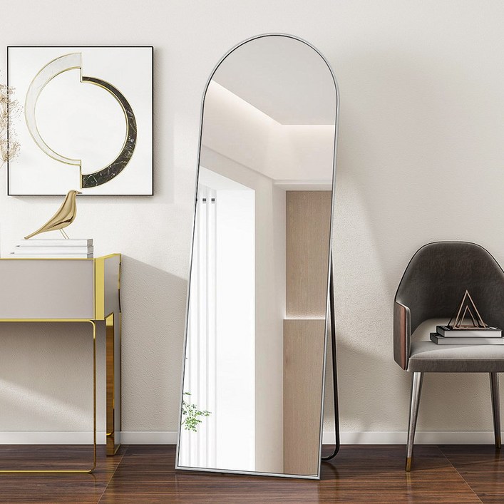 뷰티피크 아치형 3in1 스탠드 벽걸이 거치형 강화 안전 유리 전신거울 440mm, 실버