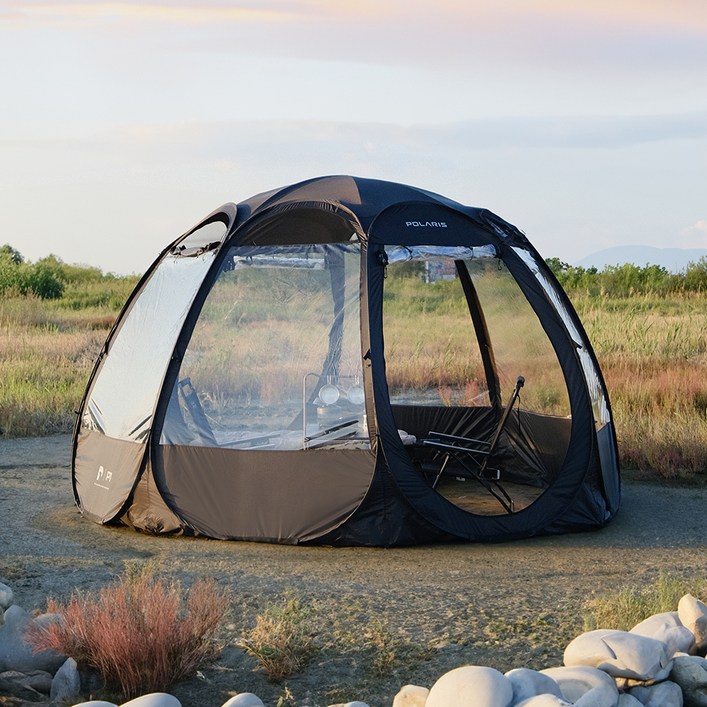 폴라리스캠프 P1 TPU 팝업쉘터 투명 동계 원터치텐트, 블랙, 3~4인용