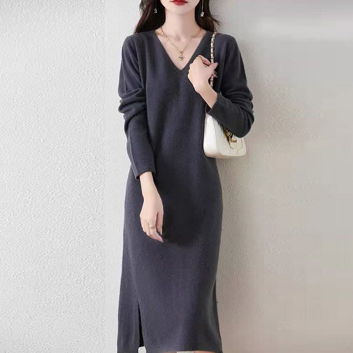 페이퍼먼츠 모더니 브이넥 루즈핏 롱 니트 원피스 11888