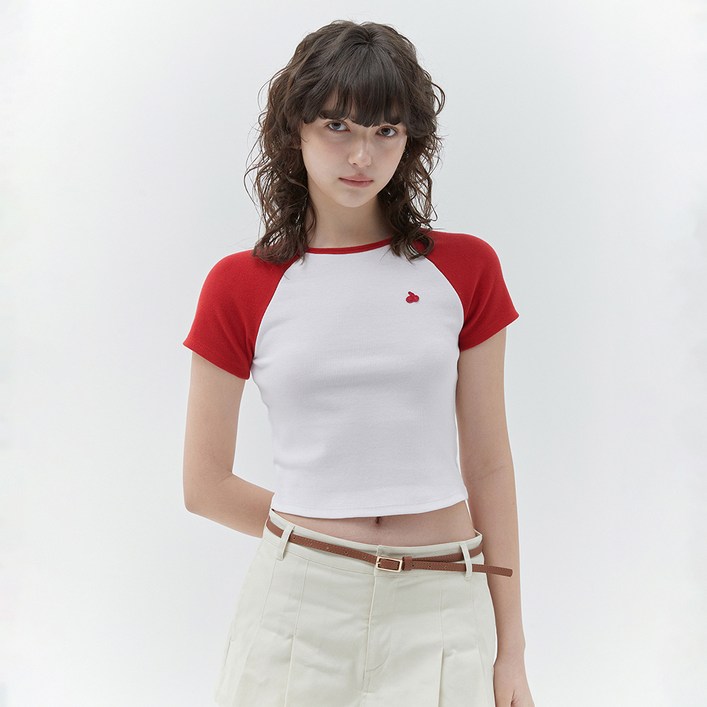 키르시 여성용 플레인 컬러 믹스 래글런 크롭 티셔츠