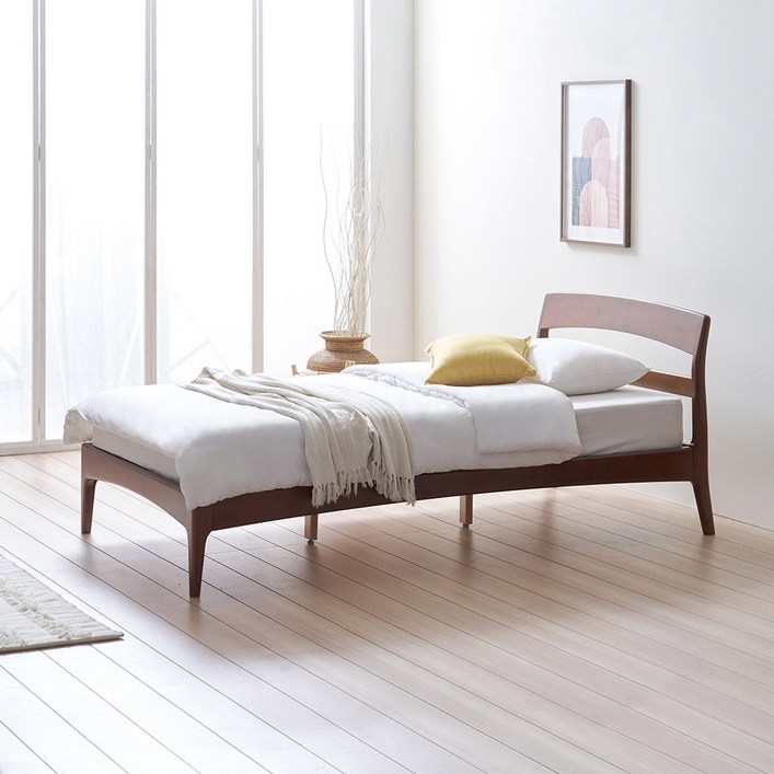 라로퍼니처 알렉스 고무나무 원목 침대 SS  Q  40T 라텍스 매트리스, 내추럴