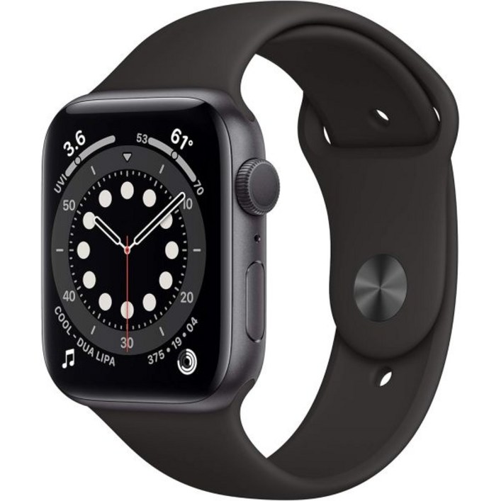 Apple Watch 시리즈 6GPS 44mm 블랙 스포츠 밴드가 있는 스페이스 그레이 알루미늄 케이스갱신