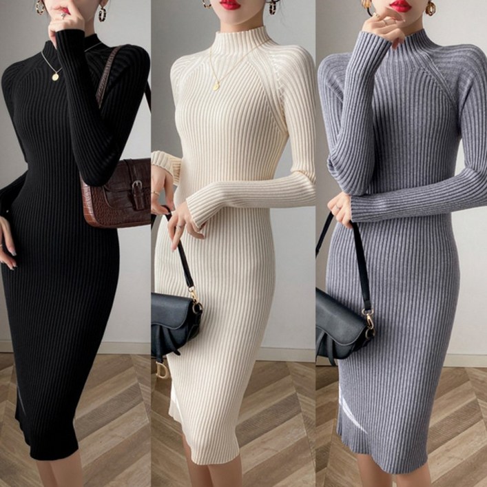 G126975 부드러운 도톰골지 슬림핏 니트원피스
