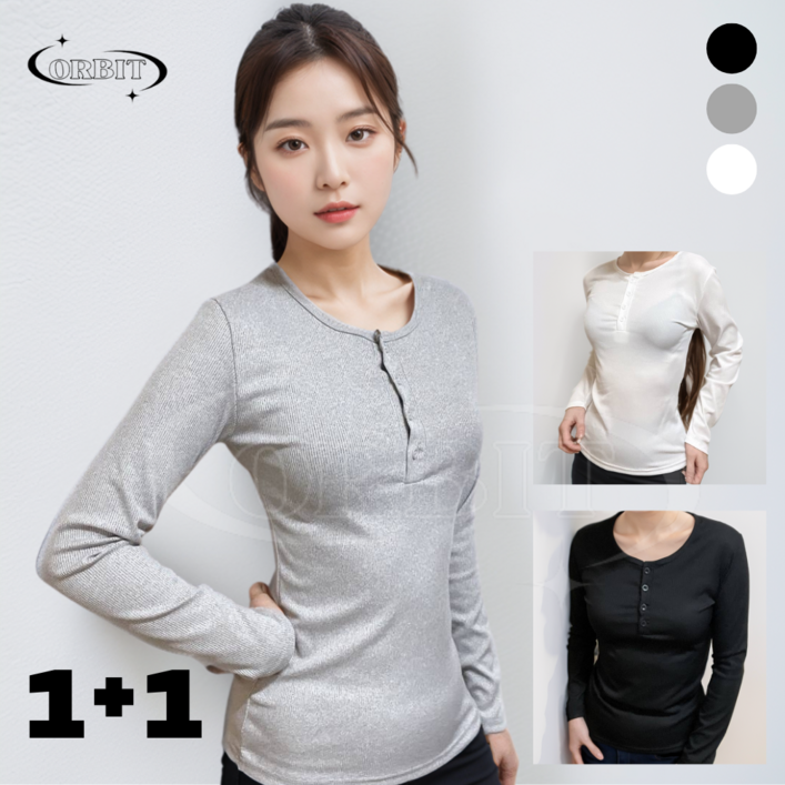 Orbit 11 여성 데일리 기본 라운드넥 긴팔티셔츠