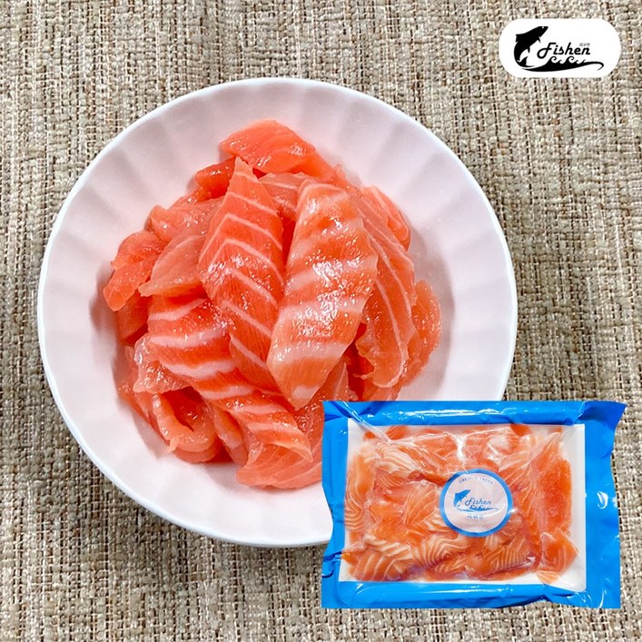 피쉬앤 냉장 막썰어 연어회 샐러드용 리뷰이벤트 맛보기 미소장국 증정
