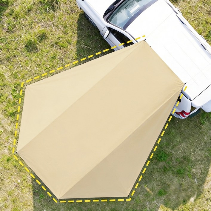 Fowod 자동차 그늘막 캠핑카 꼬리장 천막 옆장 텐트 방수 코팅 야외 선쉐이드 신속설치 여행용 텐트, 샌드 골드블랙 코팅