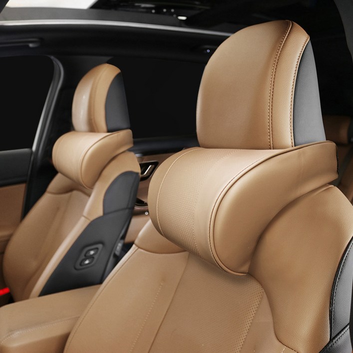 나파 가죽 자동차 목 쿠션 SORONA BMW 벤츠 볼보 차량용, 2개, 리얼넥-프리미엄새들브라운