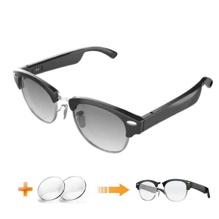 Menky 블루투스 스마트 안경 무선 이어폰 오디오 스피커 렌즈 교체가능 편광선슬라스 안경