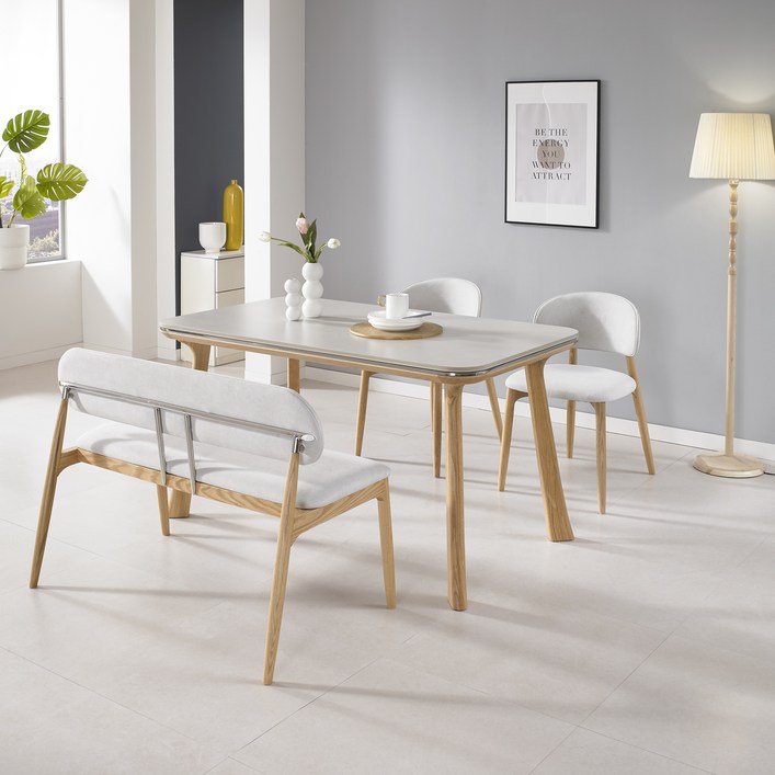 슈가 4인용 양면 세라믹 오크 원목 식탁 1400사이즈 테이블 세트 의자형 또는 벤치 선택