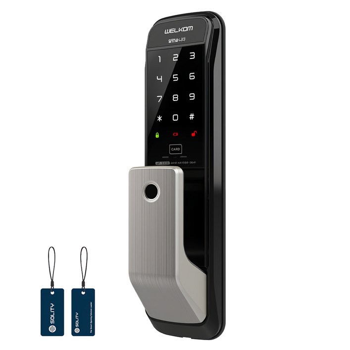 솔리티 지문인식 무타공 푸시풀 디지털손잡이 있음 도어락 WP530B