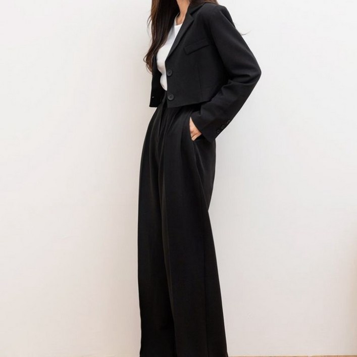 여성 자켓 슬랙스 팬츠 세트 크롭 와이드