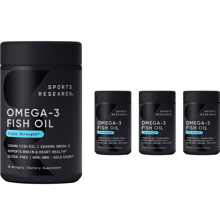 스포츠리서치 야생포획 알래스카산 명태 1040mg 오메가3 피쉬 오일 트리플 스트렝스 소프트젤