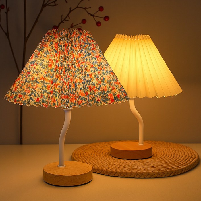 감성가득 플리츠 쉐이드 빈티지 엔틱 주름 갓 무드등 침실 LED 탁상 스탠드 인테리어 소품