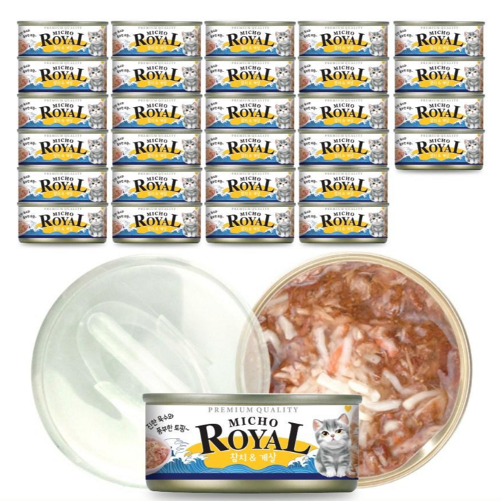 프리미엄 로얄 미쵸 캔85g x 30개입 7종 고양이 캔 간식, 85g, 30개, 미쵸 게살