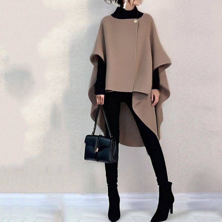 쁘띠꼬모 여성 언발 드레이프 케이프 코트 울혼방 롱 아우터 QXT5101247