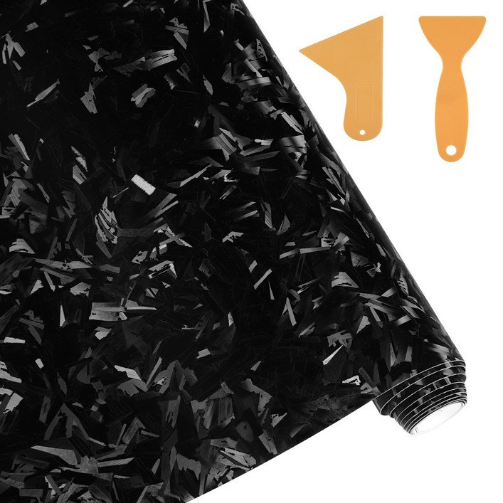 JIZZU 자동차 카본시트지 차량 6D 단조 탄소 섬유 비닐 랩 30 x 150cm 스크레이퍼 2개, 카본 블랙, 1개