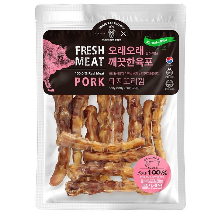 깨끗한육포 실속 수제간식 콜라겐 돼지꼬리 껌 300g, 1개, 300g