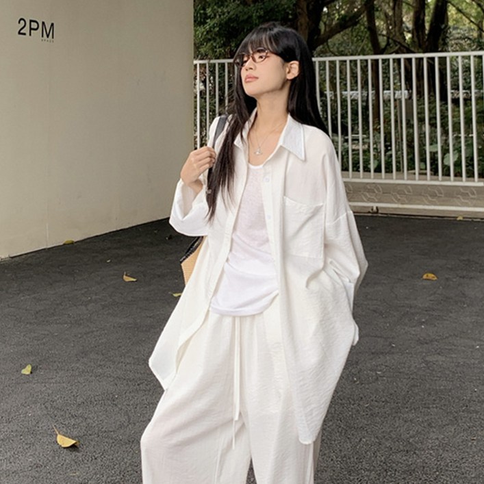 Kdragon 여성 캐주얼 셔츠 긴팔 남방 데일리 오버핏 셔츠 자외선 차단 블라우스 베이직 빅사이즈