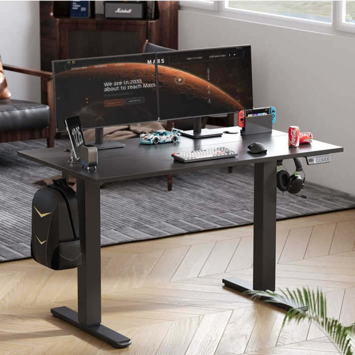 Claiks 스타일 높이조절 모션데스크 전동 컴퓨터 책상 공부 사무용 스탠드 테이블, 블랙