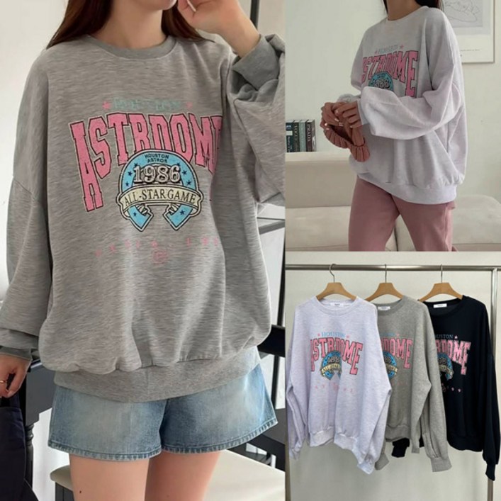 잇츠심플 여성용 빈티지 루즈핏 맨투맨