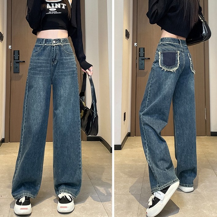 루이블룸 여성용 와이드 청바지 캐주얼 데님 팬츠 루이블룸 여성용 와이드 청바지 캐주얼 데님 팬츠