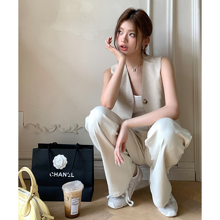[샤샤클럽][자체제작/3SIZE] 올드머니 레트로 린넨 코튼 버튼 조끼 베스트 탑 세미 정장 아우터 C-SSC 8544