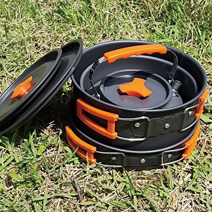 자담캠핑 4인용 캠핑코펠세트 풀구성 프라이팬 냄비2종 주전자포함 초경량 알루미늄 논스틱 식기세트, 다크그레이, 1개