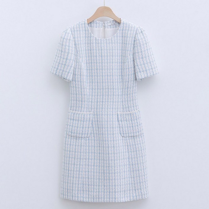 로엠 여성용 반팔 트위드 미니 원피스