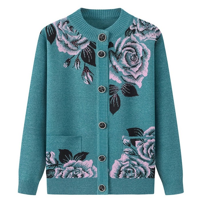 메이리앤 중년 여성 니트 가디건 플라워 자수 빅사이즈 스웨터 실내복