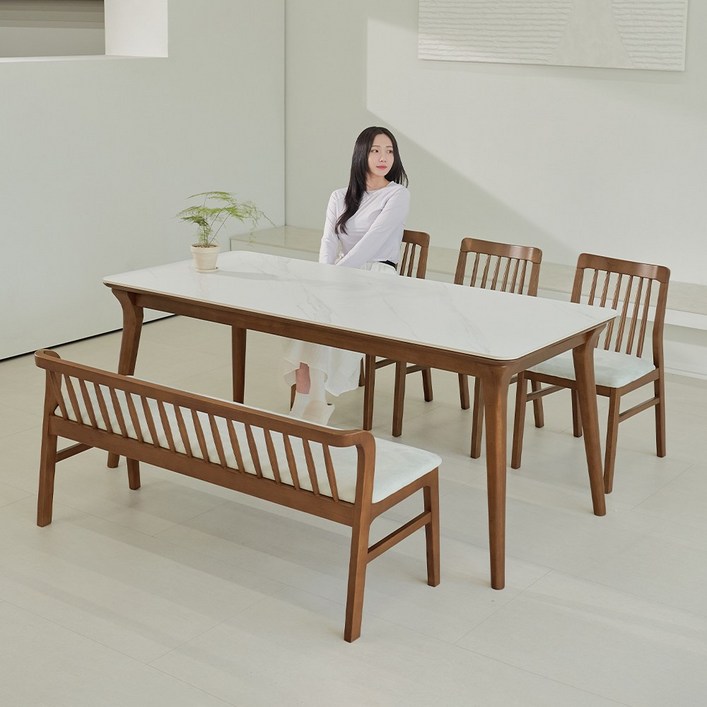 루나 포세린 세라믹 원목 6인 식탁세트 1800 의자등받이벤치형 IKLN2D