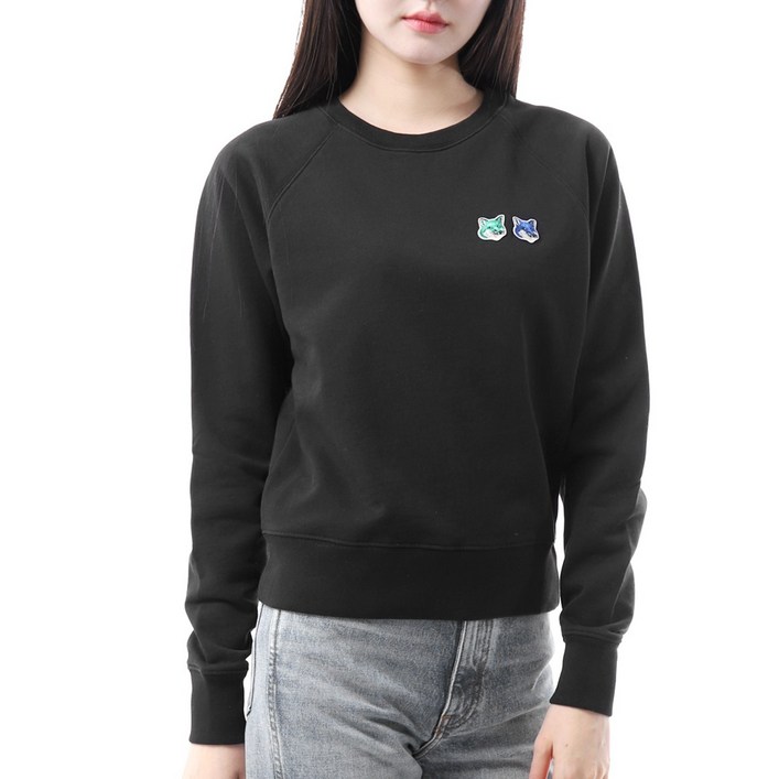 공식정품 메종키츠네 여성 맨투맨 티셔츠 MAISON KITSUNE DOUBLE MONOCHROME FOX HEAD ADJUSTED SWEATSHIRT (KW00308KM0001