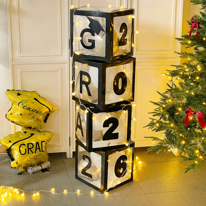 파티앤온 졸업 벌룬박스 레터링 풍선 박스 행사 장식, 4박스, 블랙