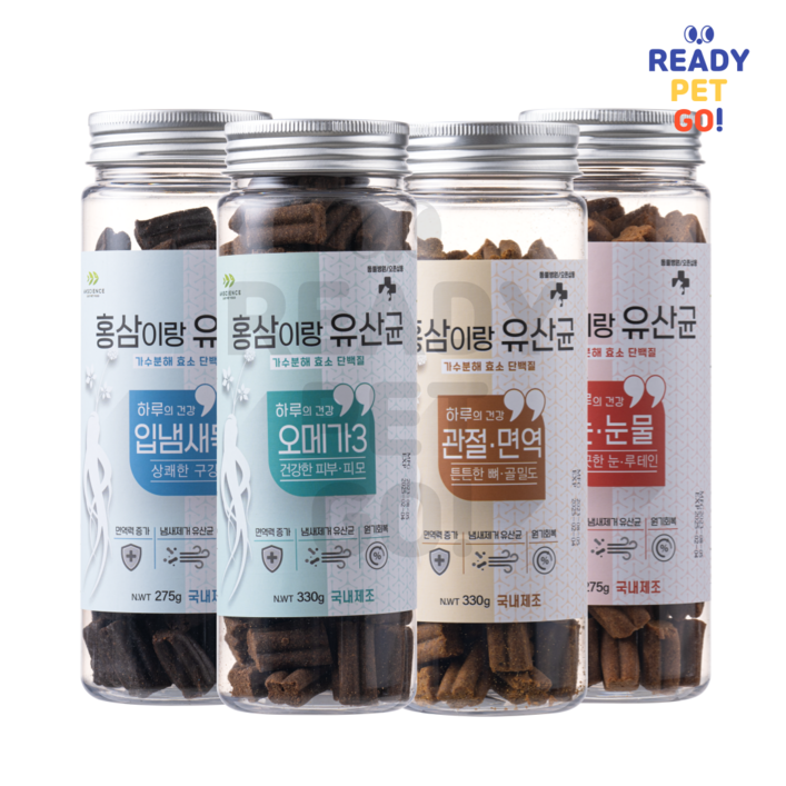 국내산제조 동물병원간식 홍삼이랑유산균 강아지 가수분해 영양간식 275G 4종, 오메가3건강한 피부 피모, 300g, 1개