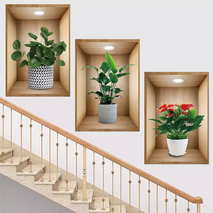 3D 입체 식물 벽 스티커  계단거실식당 벽면 커버 셀프 접착식 인테리어, 15. 번영하는