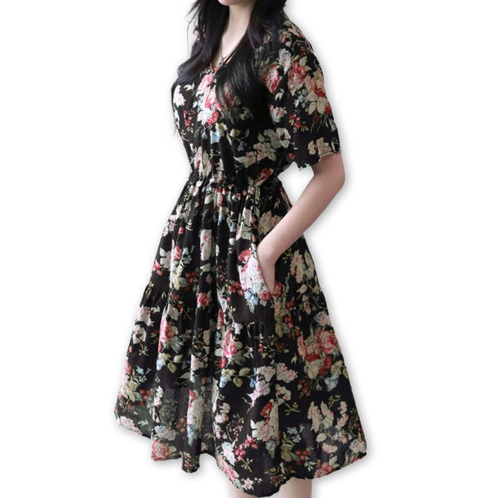 메리앤유 빅사이즈까지 입는 양포켓 아사면 여름원피스