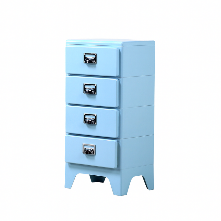 피트 미드센츄리 틈새 미니 플라스틱 레트로 빈티지 캐비넷 서랍장 수납장, 4단, 스카이블루