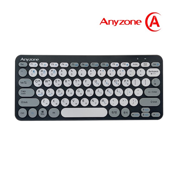 애니존 3채널 블루투스 미니 저소음 멤브레인 무선 텐키리스 키보드  C타입 OTG젠더  키스킨 세트, 블랙 그레이, ANYK5
