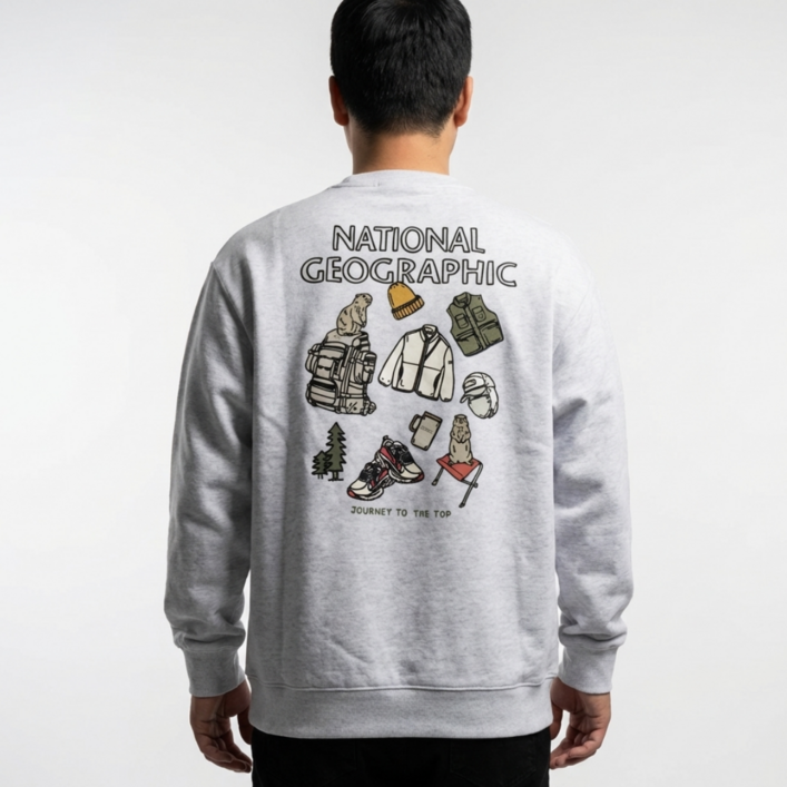 내셔널지오그래픽 남녀공용 아이템 그패픽 프린트 기모 맨투맨 겨울 긴팔 데일리 세미오버핏 커플룩