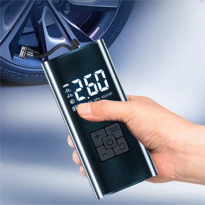 타이어 공기압 주입기 휴대용 무선 올인원 세트 6000mAh 타이어 압력 모니터링/led손전등/보조배터리/자동차 농구공 자전거 오토바이 다용도에어펌프
