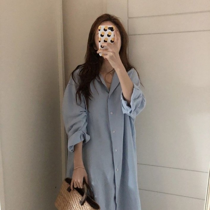 해피유통 여성   롱 셔츠형 빅 사이즈 롱 원피스jh lmy