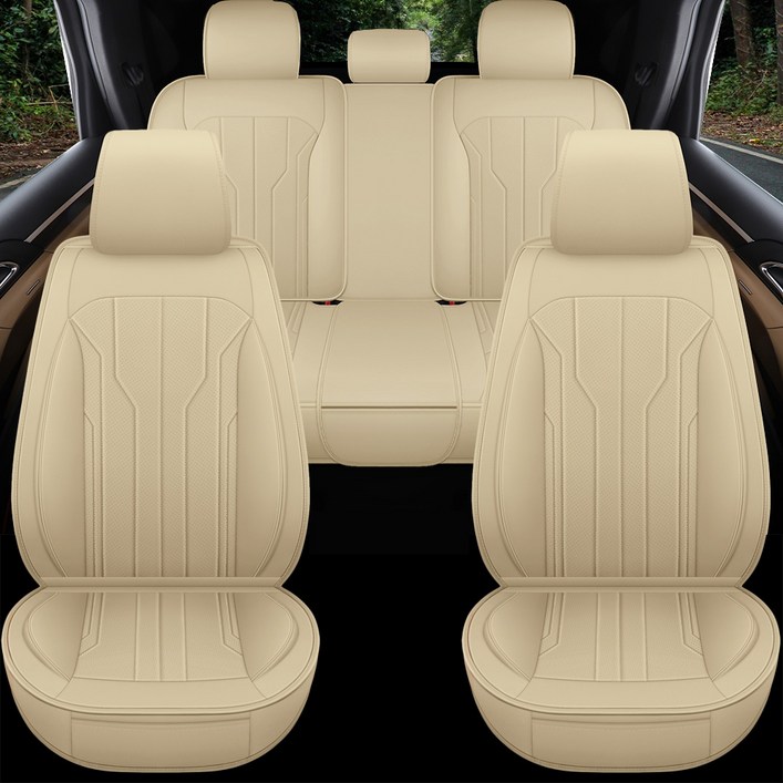 Novaseed 새로운 우아한 인조 가죽 자동차 시트 커버, 세단, SUV 등에 적합, 클래식 스타일, 간편한 설치, Beige, 1개
