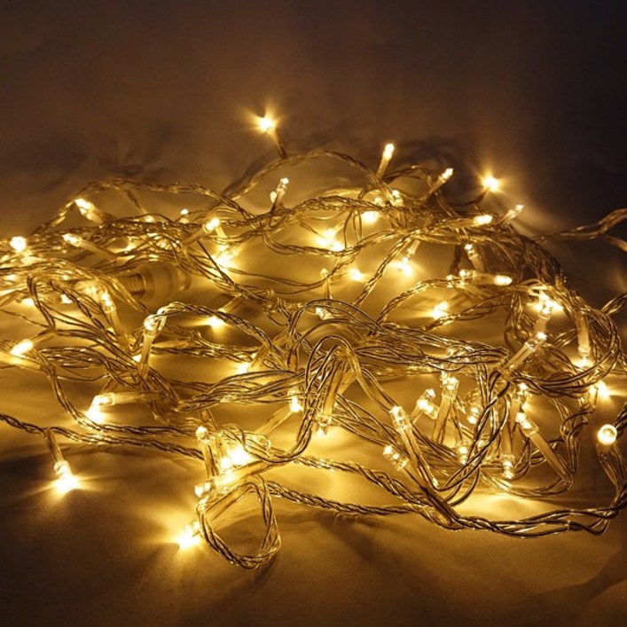 선세이브세트 크리스마스 트리캠핑 조명 LED 은하수 100구 투명선전원케이블 세트, 노랑색