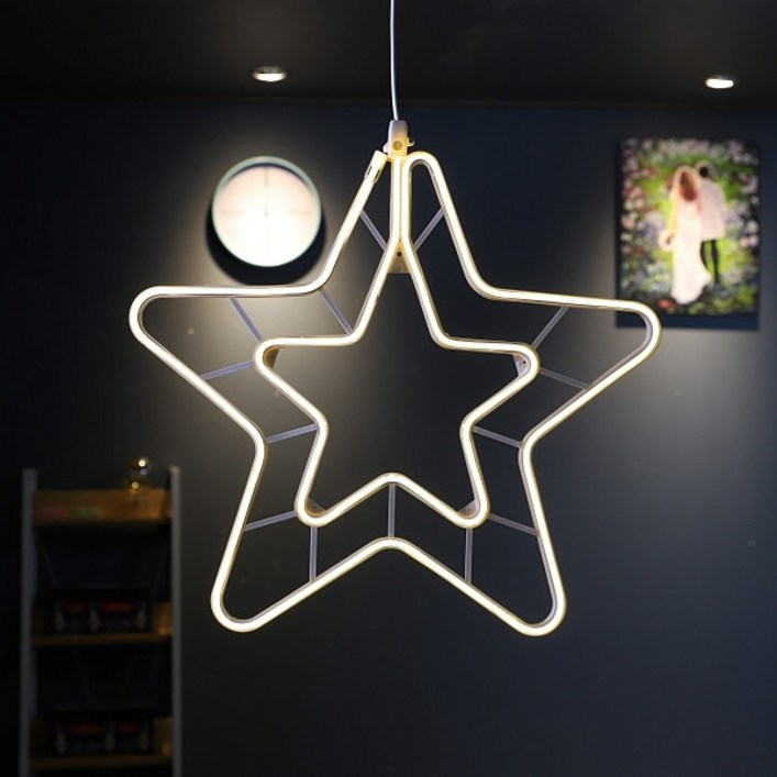 비츠온 led 크리스마스 이중 별 네온 플렉스 55CM 무점멸 전구색 DC 24v, 1개