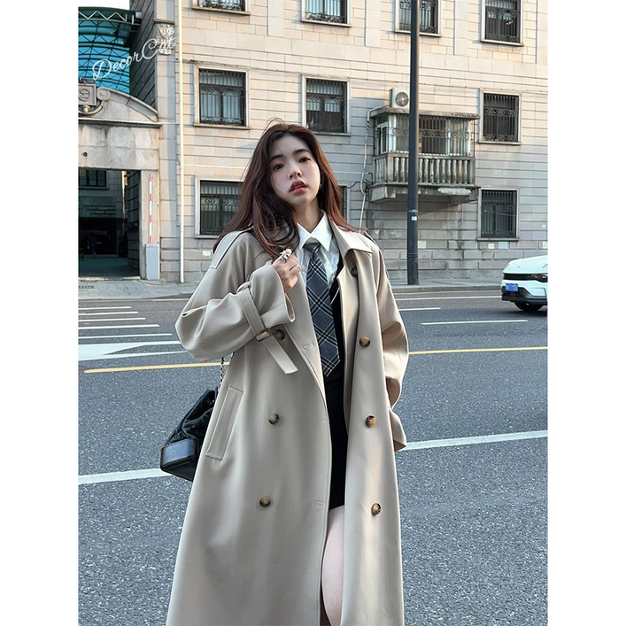 여성 트렌치코트 더블 터틀넥 코트 캐주얼 하프 코트 점퍼