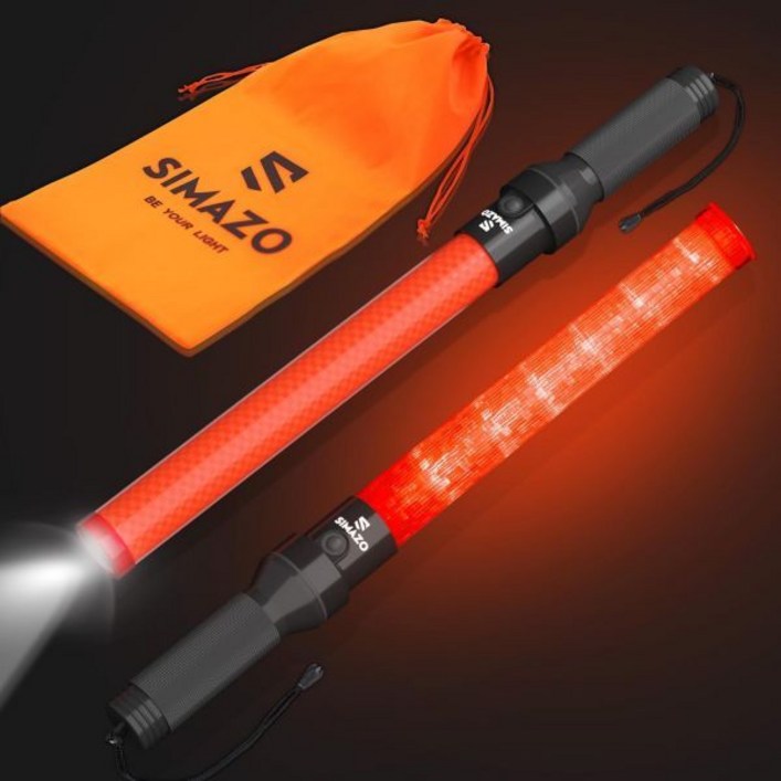 2팩 교통 지팡이, 흰색 LED가 상단에 있는 21인치 제어 주차 가이드를 위한 3가지 깜박임 모드가 안전 신호 배턴, 차량 안내, 에어 마셜링