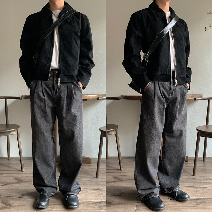 남자 사계절 핀턱 워싱 와이드 데님팬츠 남성용 청바지 4colors