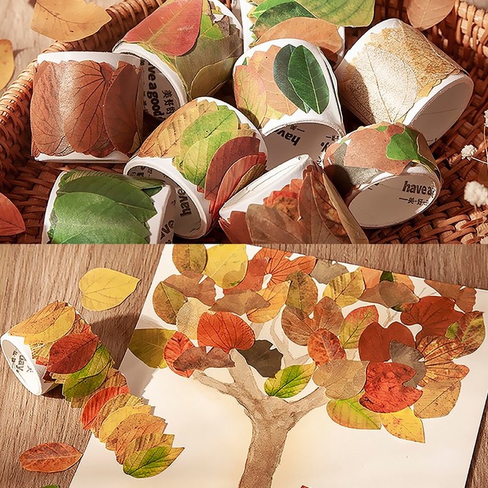 가을낙엽 롤 스티커 50개입 10롤 단풍잎 나뭇잎 어린이집 유치원