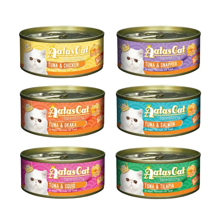 아타스캣 고양이 참치 주식캔 습식캔 간식캔 6종 선택 (1박스 80gx24개), 6가지맛 골고루, 1개 - 쇼핑앤샵