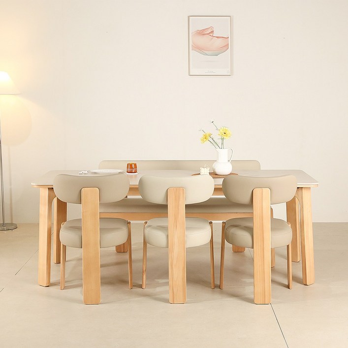 자연애가구 랜딩 원목 포세린 세라믹 16002000 내추럴 애쉬 식탁세트 4인용,6인용, 일반 2  벤치 1, 16004인용