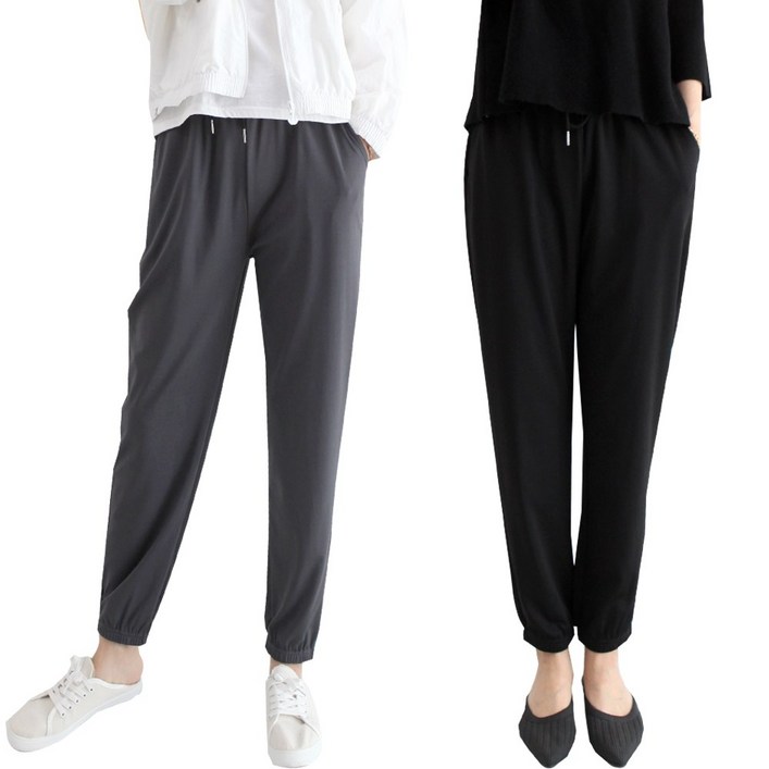 (2장) 스트링 조거팬츠 여성 스판 조거 밴딩 바지 1+1